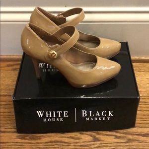 White House Black Market nude patent leather heels